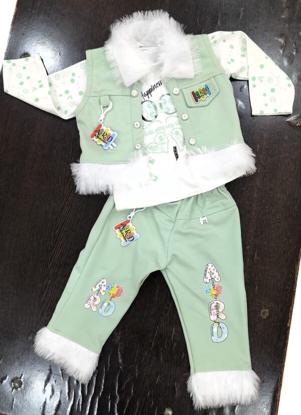 Full Sleve With Fur On Neck And Sleve Girlish Top And Bottom Set